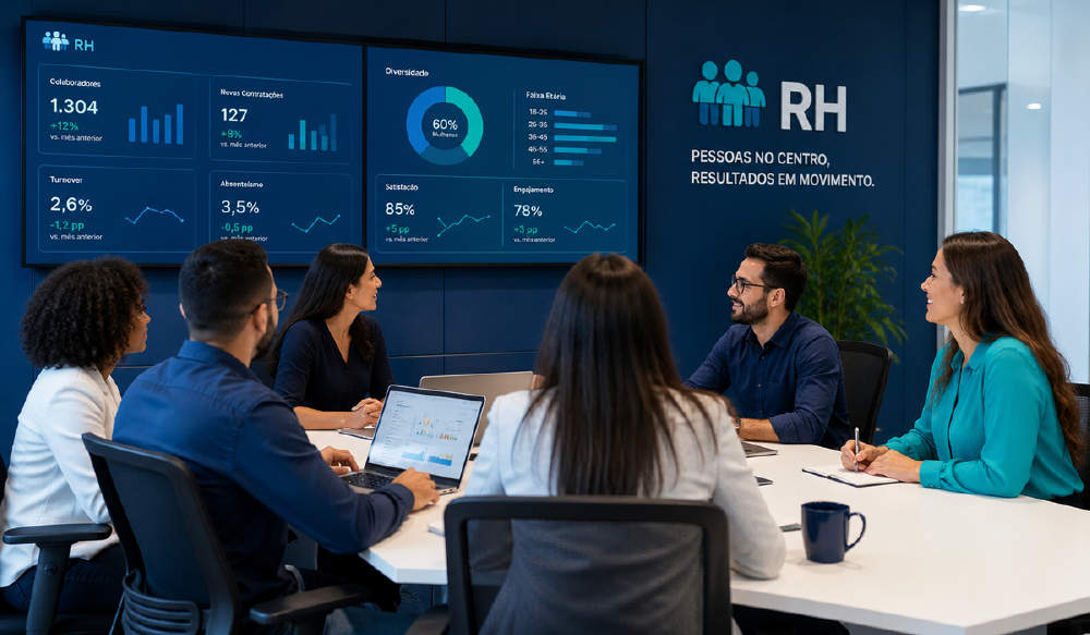 Equipe de RH analisando indicadores de pessoas